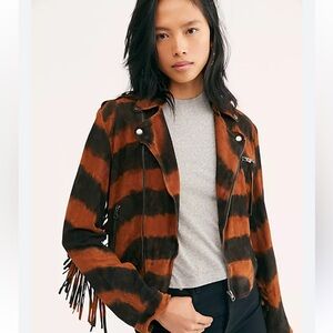 Rustic orange and black suede fringe jacket
